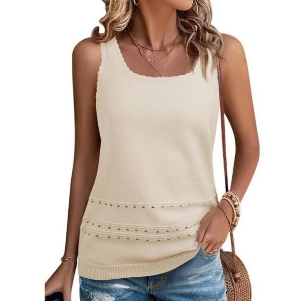 NEW Sleeveless Square Neck Tank Top Knit Fitted S